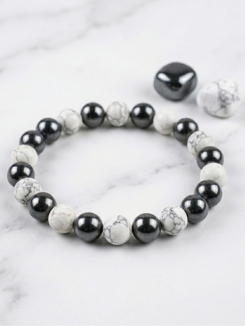 Howlite & Hematite Crystal Bracelet – Anxiety Relief | Grounding Energy |